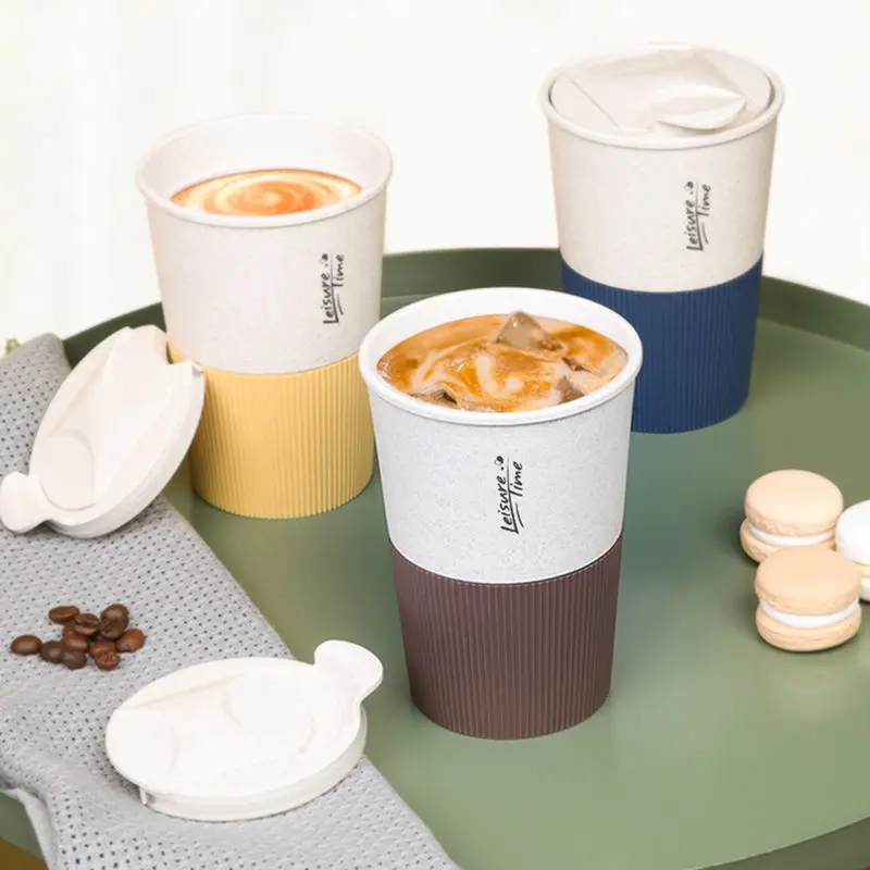 350ML Portable Coffee Cup Double Wall Mug Wheat Straw Plastic Travel Water Bottle With Lid Reusable for Coffee Drinks