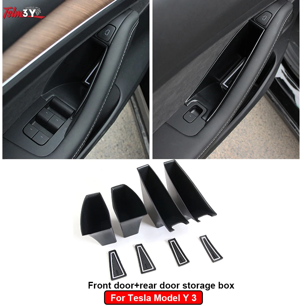 Per Tesla Model Y 3 2019-2023 scatola di immagazzinaggio della maniglia della porta floccaggio stivaggio riordino ABS Organizer per auto accessori