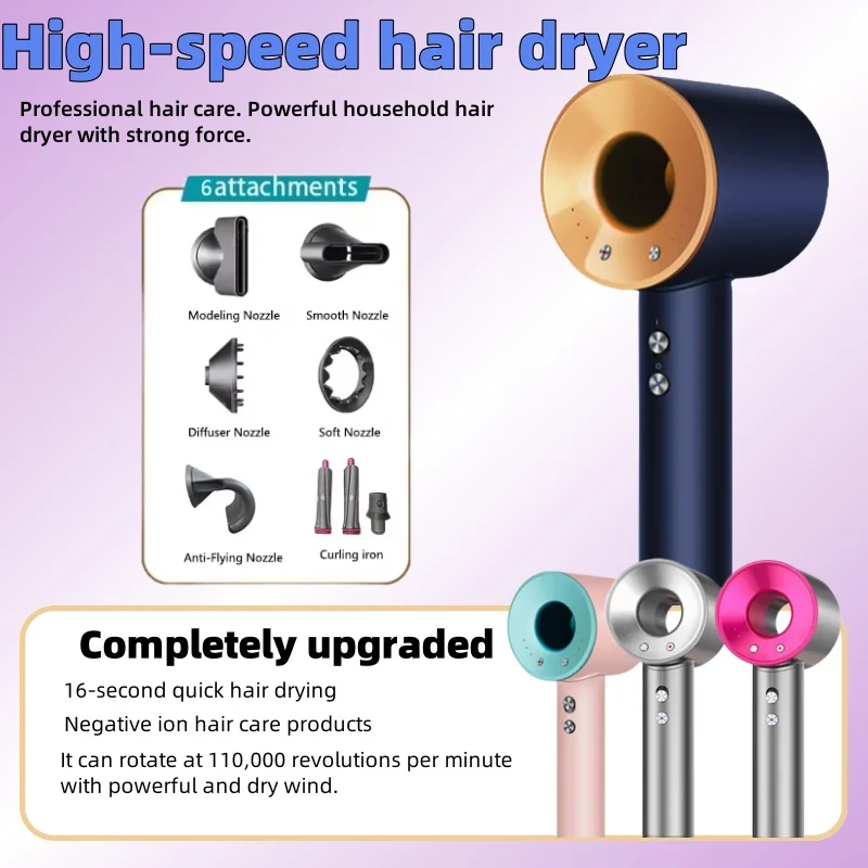 

Фен высокой мощности без лезвий Фен для домашнего использования Быстросохнущий Защита волос Высокоскоростной профессиональный фен