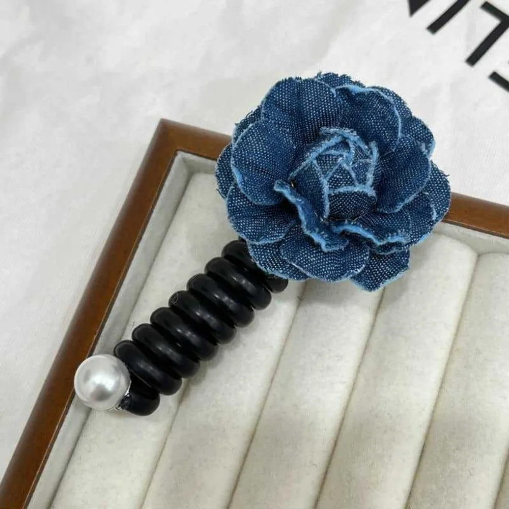 Denim Telephone Wire Hair Rope Candy Color Flower Spiral Coil Hairbands Ponytail Holder Elastic Bubble Braid Hair Tie Travel