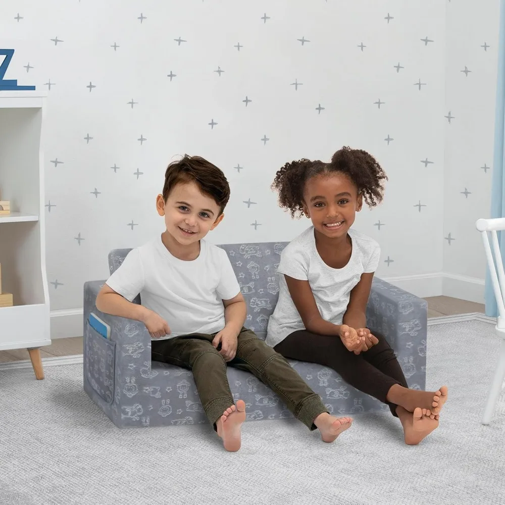 Convertible Sofa to Lounger for Kids - Comfy 2-in-1 Flip Open Couch Sleeper, Grey