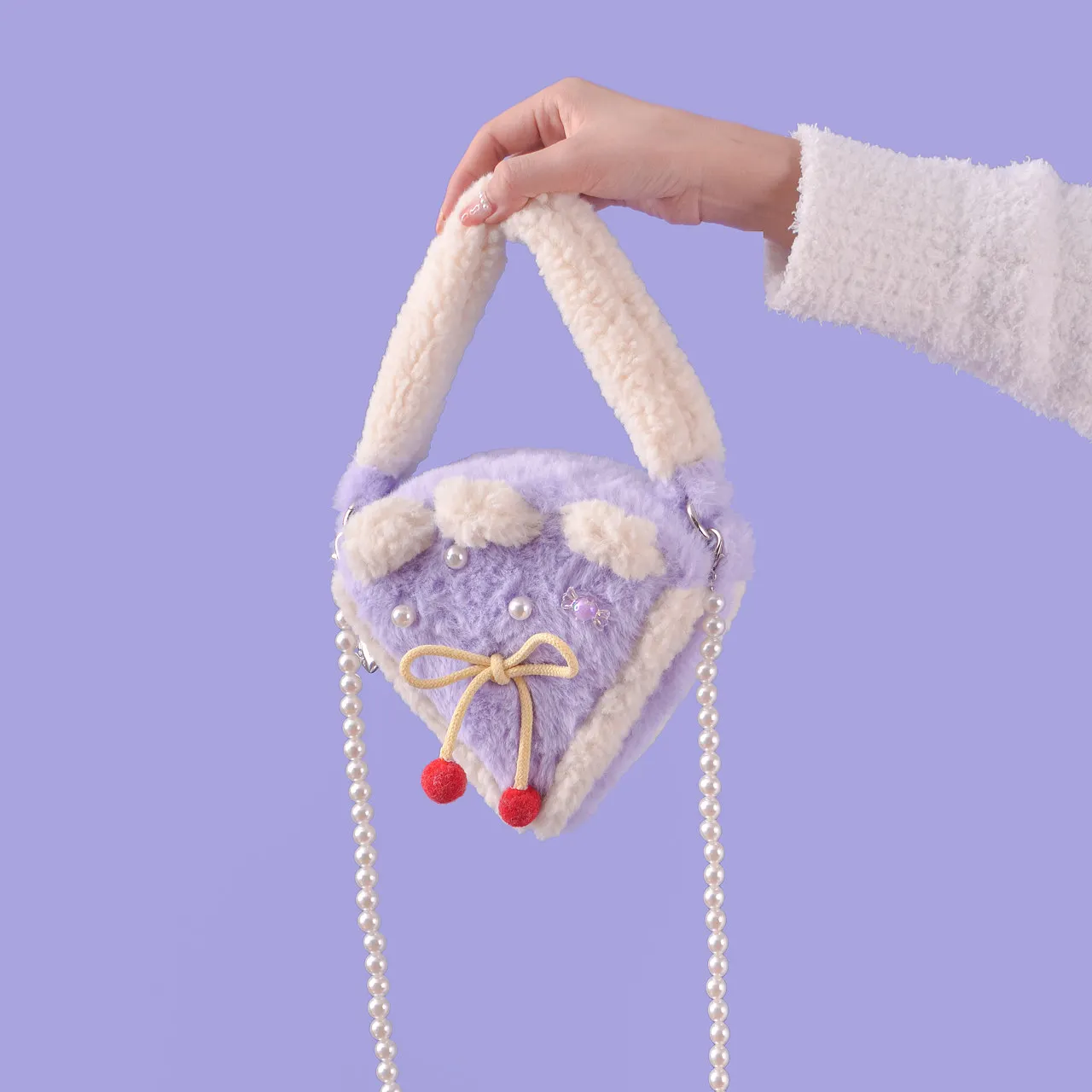 Original Cute Plush Mini Crossbody Bag Women Autumn Winter Kawaii Coin Purse Small Storage Bag With Pearl Chain