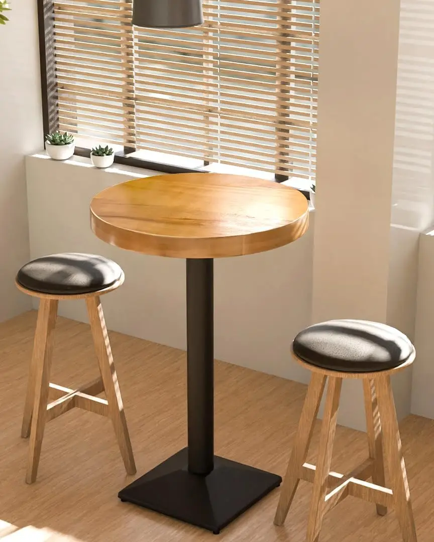 Round Bar Table, 22"" W High Top Table With Stable Square Base, Modern Style Cafe Table Solid Wood Pub Table For Cafe, Living