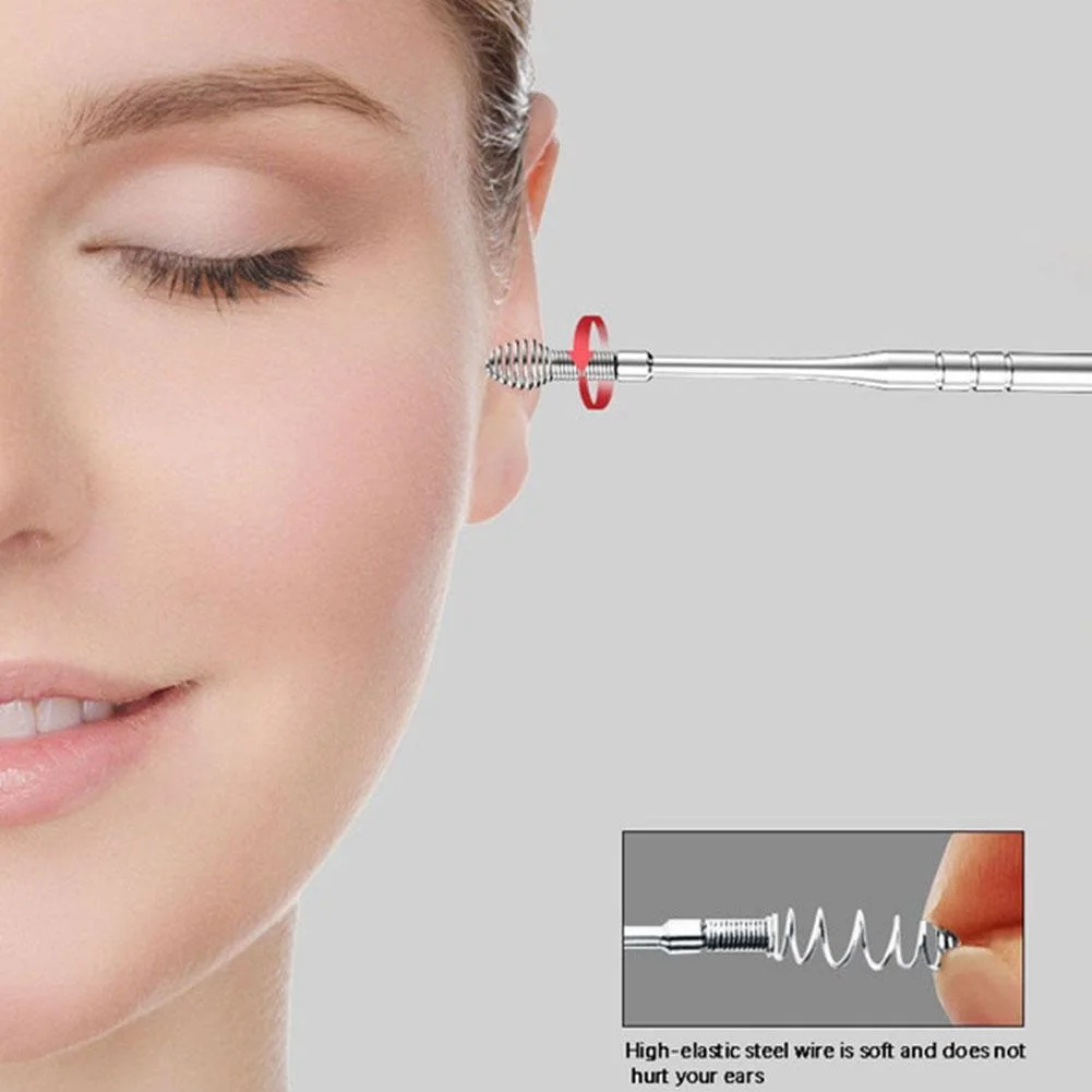 ชุดเครื่องมือทำความสะอาดหู 6 ชิ้น - ดีไซน์แบบเกลียวและทรงกระบอก ชุดไม้กำจัดขี้หูแบบพกพา