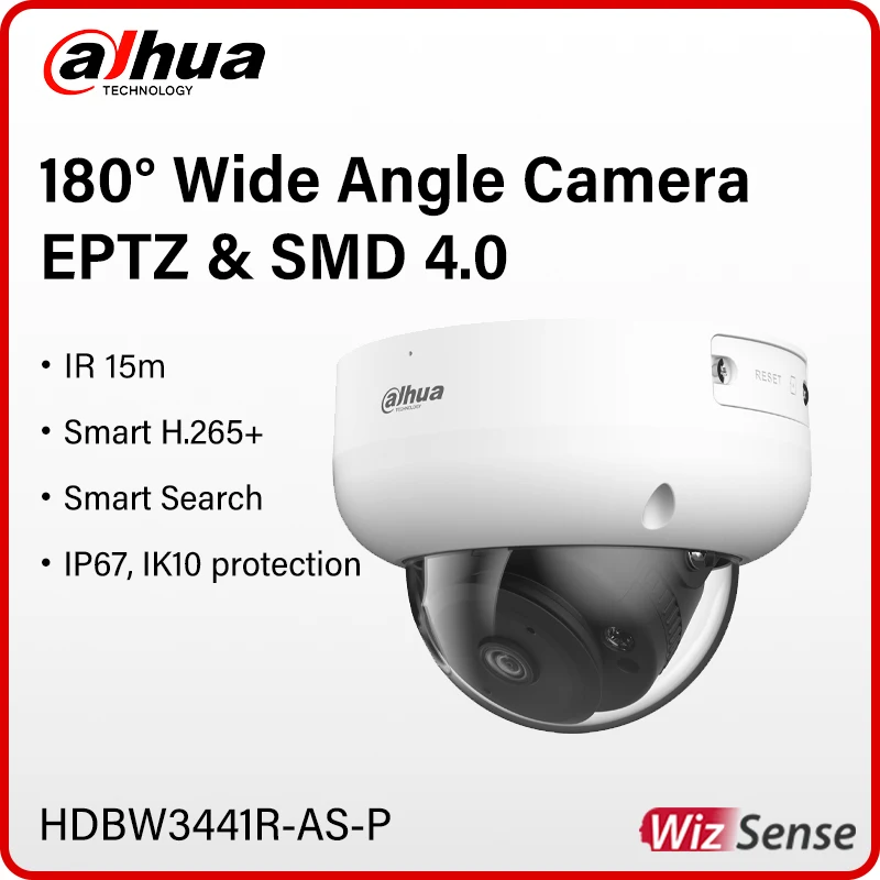 Dahua IPC-HDBW3441R-AS-P 4MP Wide Angle Dome Camera Outdoor Waterproof Security Quick Pick Smart Search AI Coding EPTZ SMD 4.0