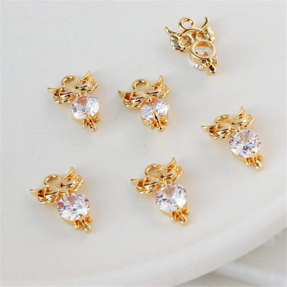 นาฬิกาจี้นกฮูกเพทายฝังทอง14K เครื่องประดับ DIY อุปกรณ์ทำมือ10x15mm