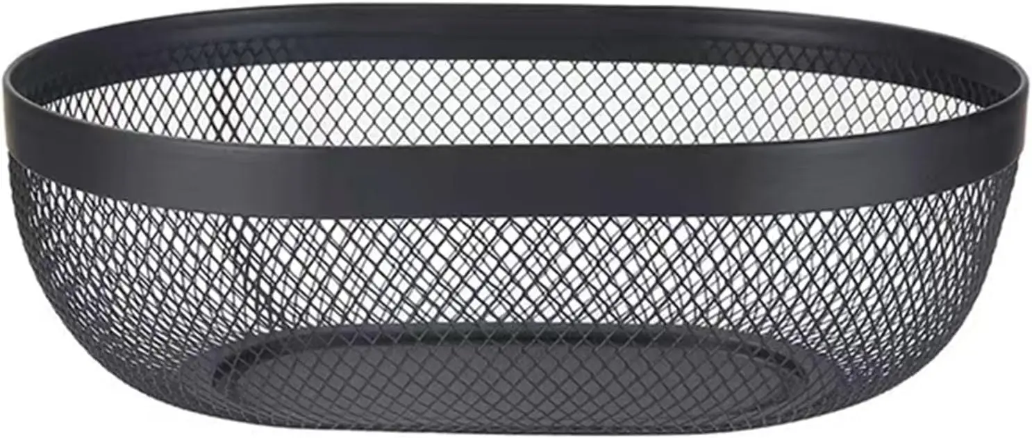 

Oval Metal Wire Storage Basket, Rustproof Kitchen Fruit Basket, Countertop Organizer for Home Decor, Black
