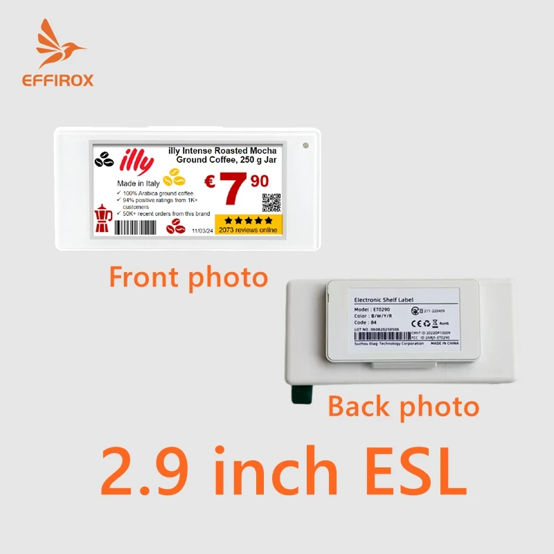Etichette per scaffali elettronici a 4 colori da 2,9 pollici Etichette per prezzi digitali Eink Epaper Etichette per scaffali per schermi Etichette ESL
