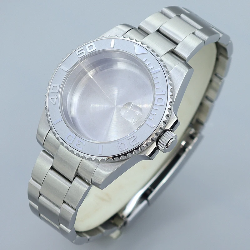 40mm 316l caixa de relógio pulseira cristal safira à prova dwaterproof água para prateado yacht design estilo para nh35 nh36 nh34 miyota 8215 eta 2824