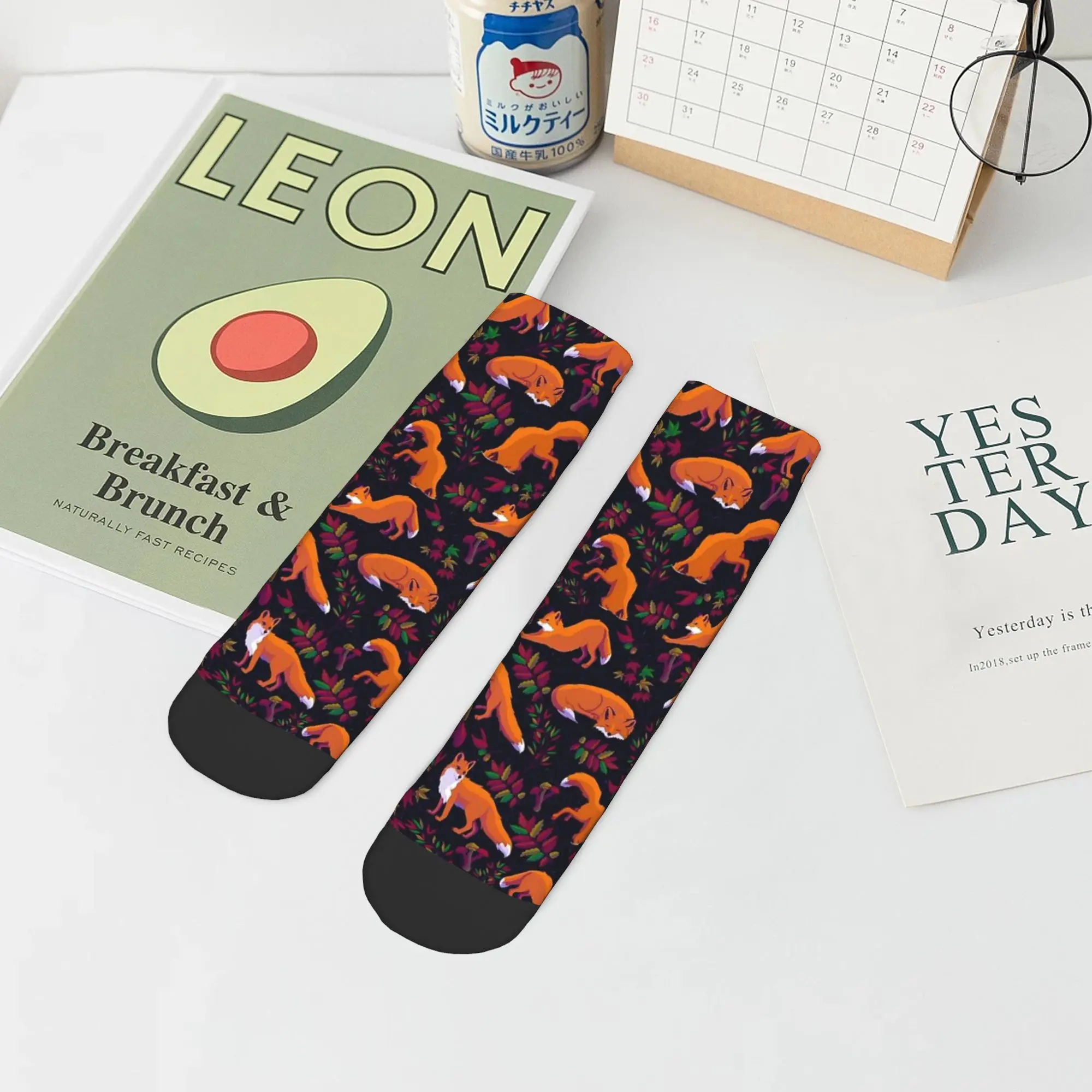 Calcetines de zorro del bosque Harajuku medias de alta calidad calcetines para todas las estaciones accesorios para regalo de cumpleaños de hombre y mujer