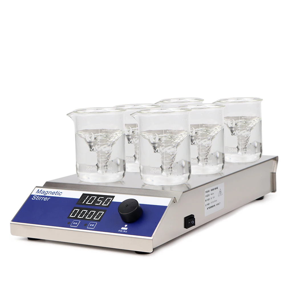 

Magnetic hot plate 6 multi-position multi-magnetic stirrer with heating 6x500ml capacity with digital display