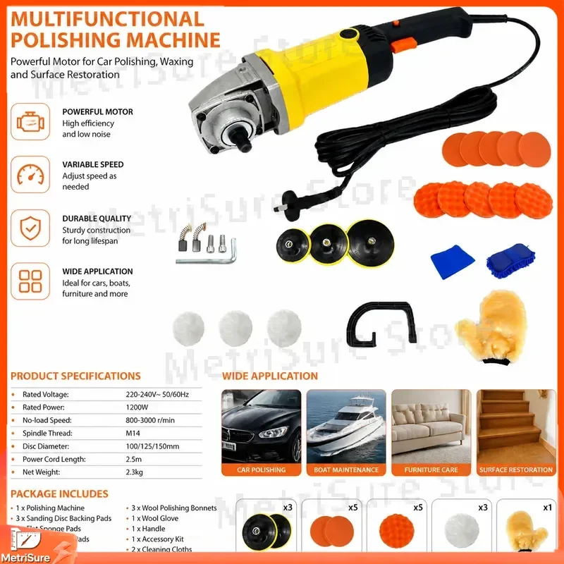 1400W Dual Action Polisher Buffer for Car Paint Polishing DIY Auto Detailing Industrial Grinding Tool Variable Speed