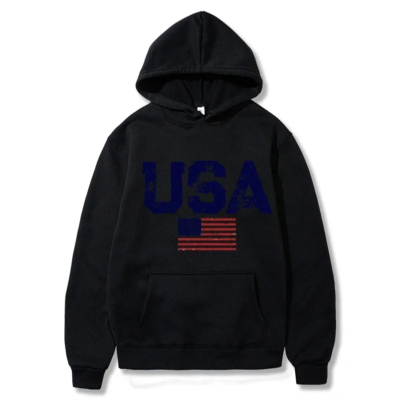 Litery USA Flaga amerykańska Gwiazdy i paski Odzież męska Luźna bluza z kapturem Crewneck Jesienne bluzy z kapturem Casualowa bluza z kieszeniami