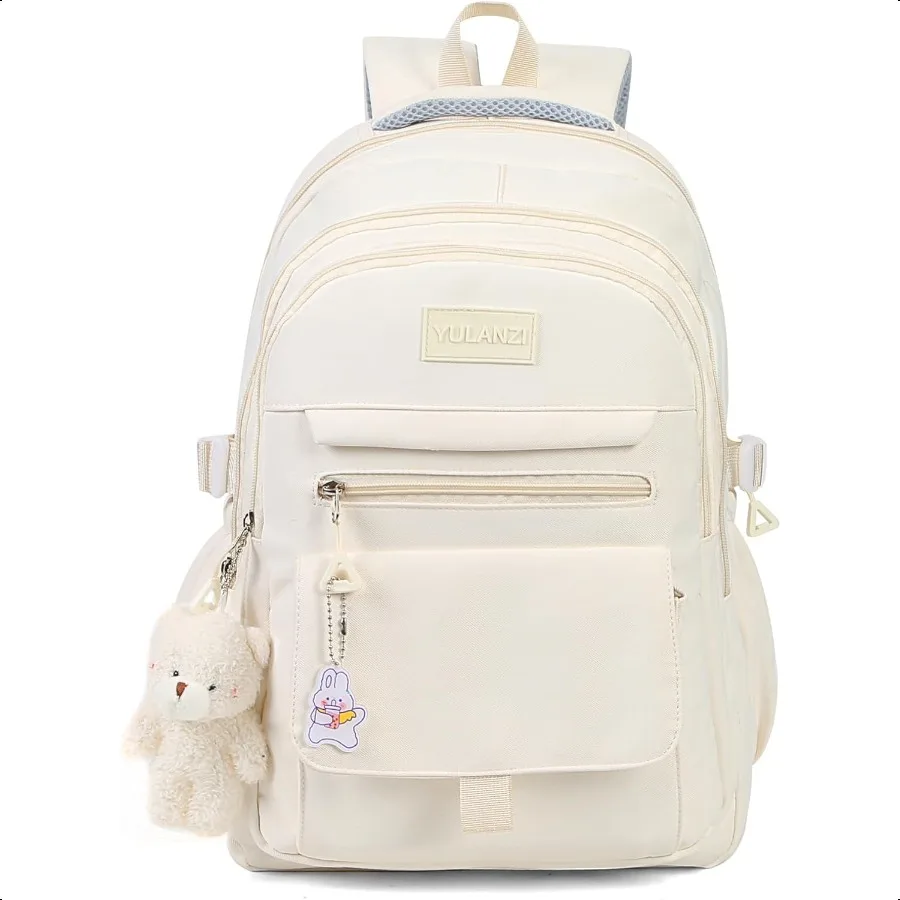 

Girls Backpack for College High Middle School Student Cute Aesthetic Bookbag for Teens Women with Accories Beige