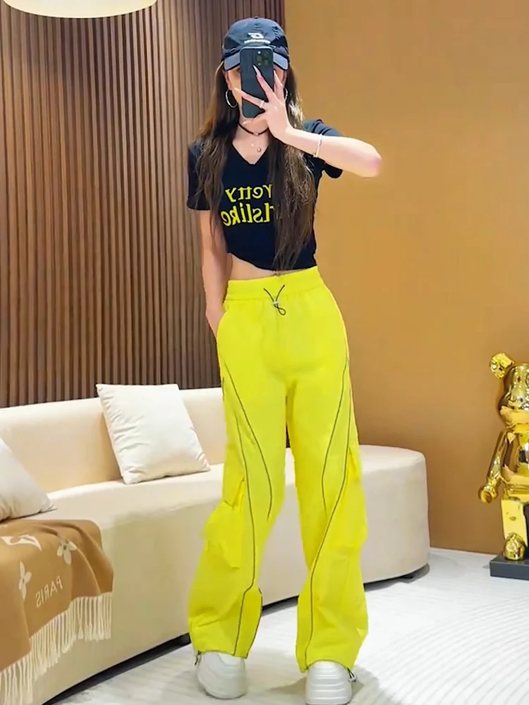 슬리밍 라지 사이즈 루즈핏 블라운드 네오트 스웨 여성 투피스 세트 아웃도어 피트니스 스포츠 와이드 레그 팬츠 세트