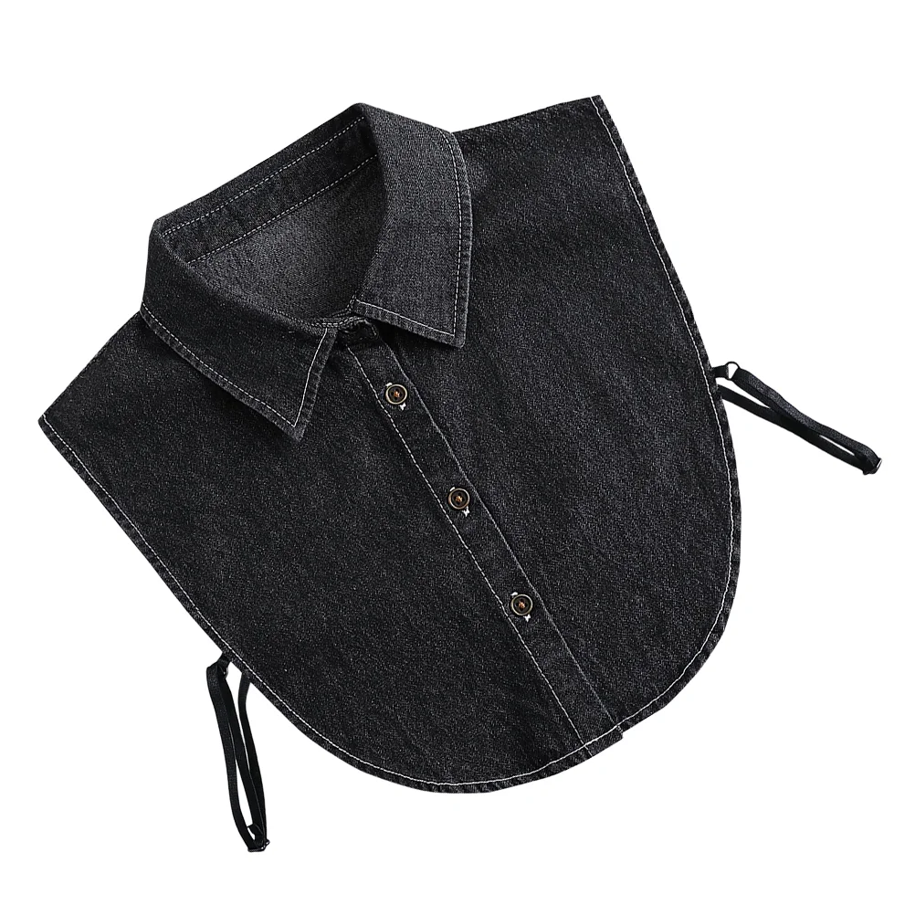 Girls Shirts Denim Fake Collar Detachable False Half-shirt Blouse Hoodie Women Black Women's