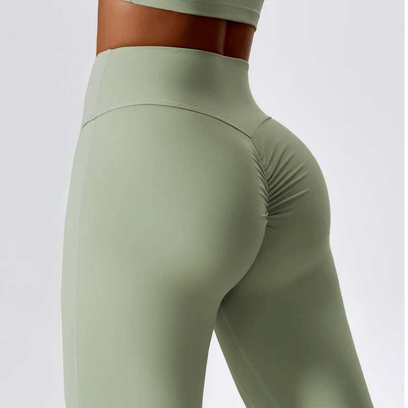 Leggings d\'entraînement à sensation nue pour femmes, pantalons évasés push-up taille haute, collants de sport de fitness, vêtements de yoga