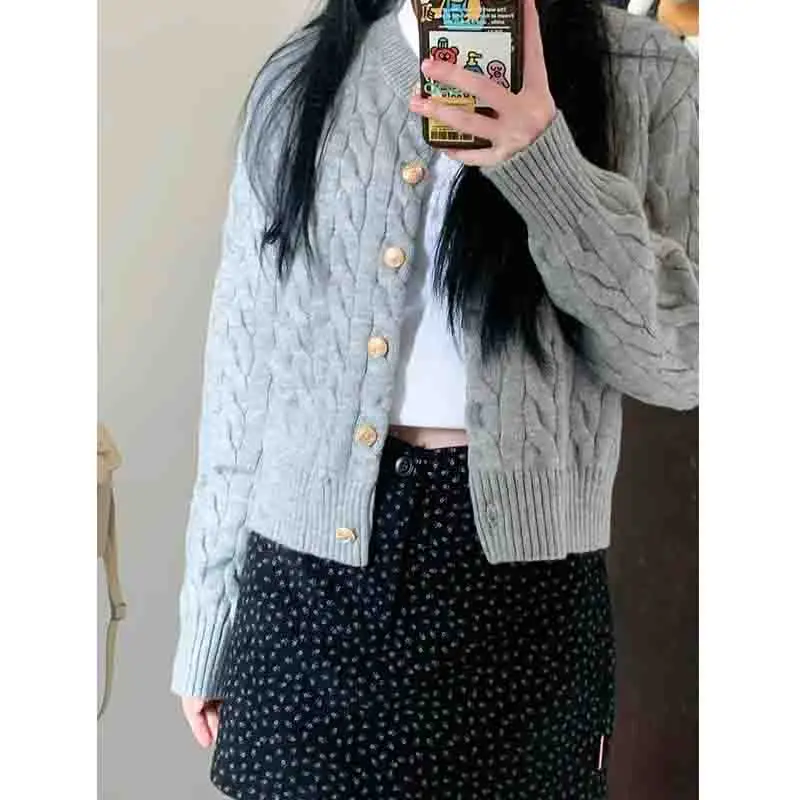 Korean Preppy Style All-match Short Sweater Autumn New Solid Knitted Women\'s Sweater Overcoat Sweet Casual Lady Cardigan 9701