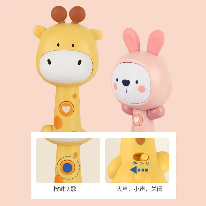 Baby soft rubber bell, cartoon teething rhythm stick, hand-held soothing BB stick, children's lighting music toy, tambourine