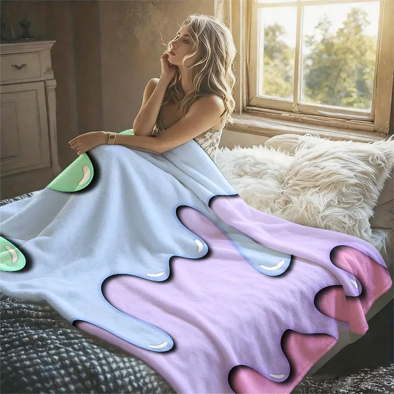 Pastel Drip Slime Flannel Blanket Warm Soft Halloween Christmas Decorative Couch Warm Cozy All-Season Gift