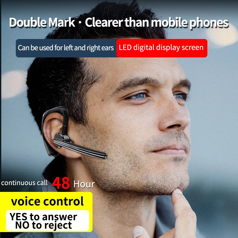 V8S 비즈니스 블루투스 무선 이어폰, 긴 대기, 마이크 음성 제어, 이어 후크 헤드폰, 270 ° 회전, 범용 헤드셋