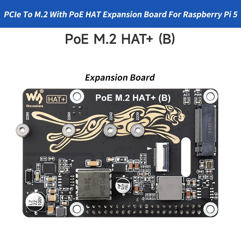 

PCIe To M.2 с PoE HAT (B) Поддержка протокола NVMe Твердотельный накопитель M.2 Высокоскоростное считывание для Raspberry Pi 5