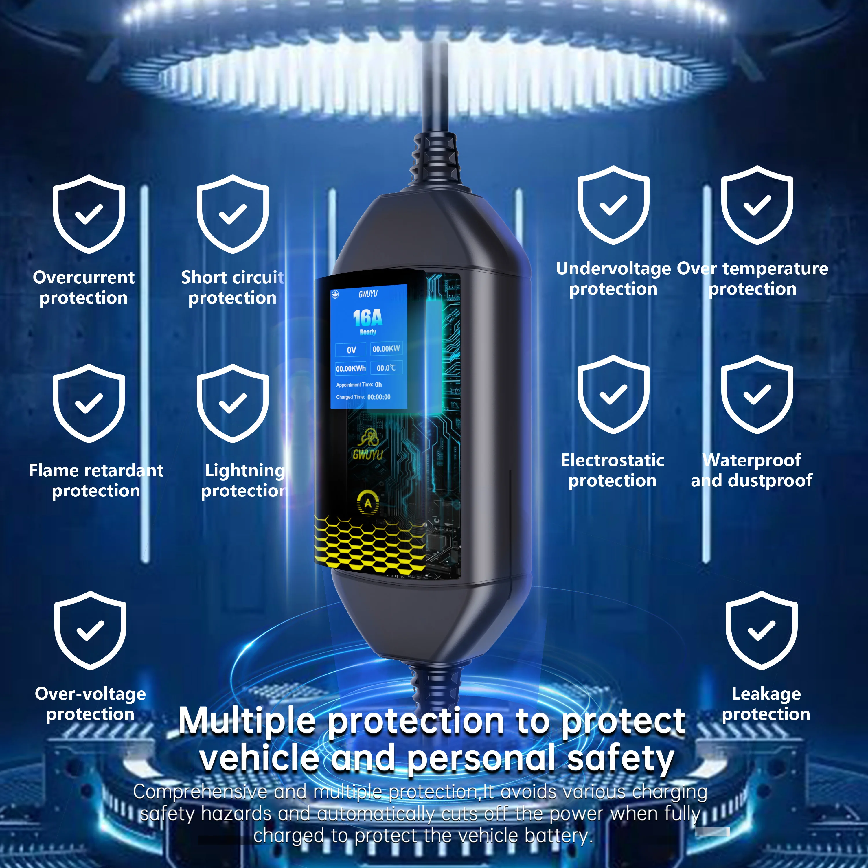 GWUYU 16A 3,5KW Typ2 Europäischer Standard-Stecker Tragbares Elektrofahrzeug-Ladegerät EVSE-Ladestation mit WLAN Bluetooth APP-Steuerung – Detail 13