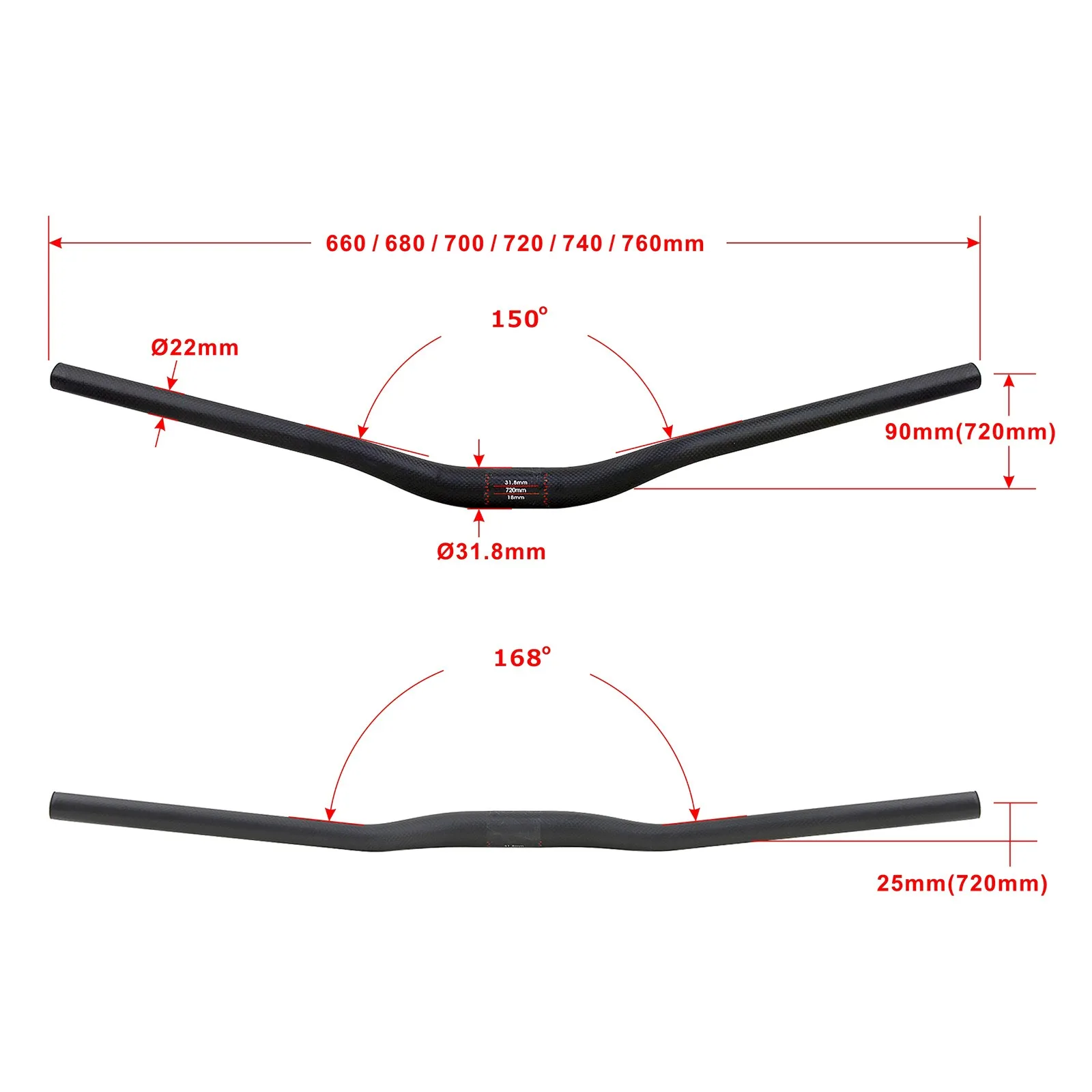

31.8mm MTB Heightened Handlebar Horizontal Angle Swallow Handlebar Bike Handlebar back sweep 13° up sweep 10° rise handle bar