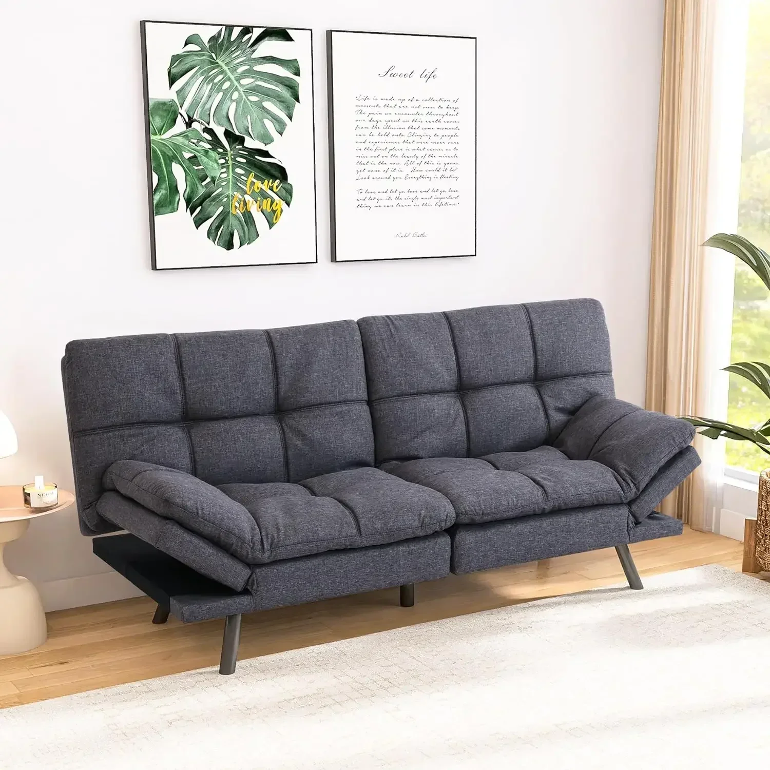 

Convertible Futon Sofa Bed,Grey Linen Futon Couch Memory Foam Sofa,Sleeper Sofa Loveseat Couch for Small Spaces Compact Livi