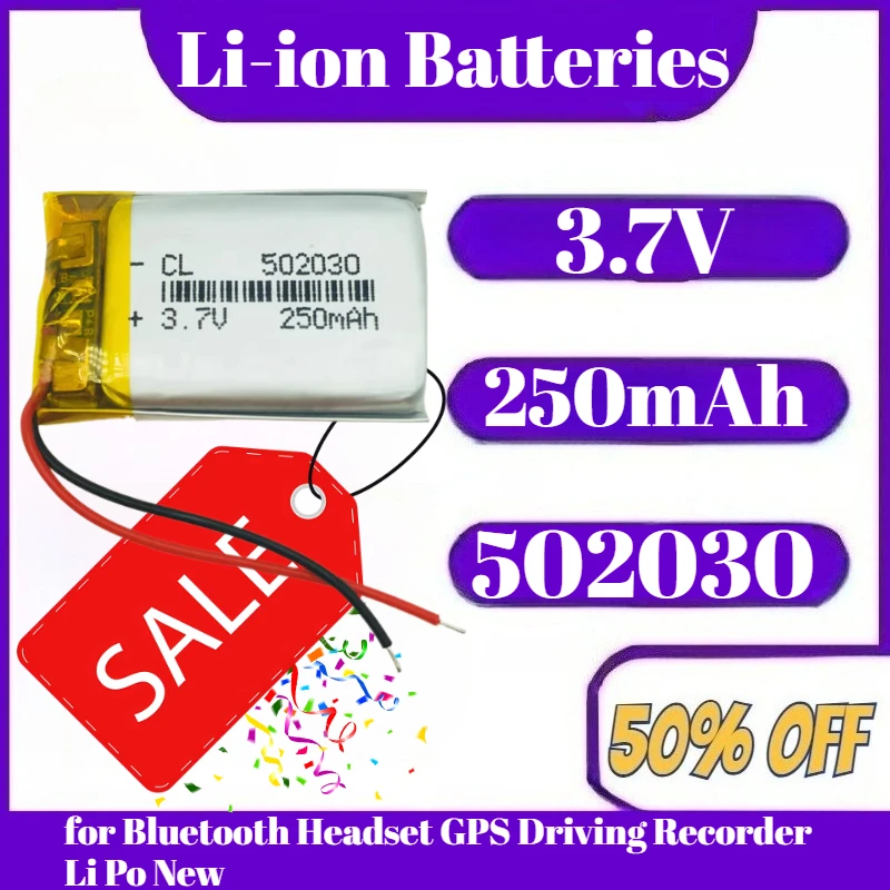 

502030 Battery 3.7V 250mAh Lipo Polymer Rechargeable Li-ion Batteries for Bluetooth Headset GPS Driving Recorder Li Po New