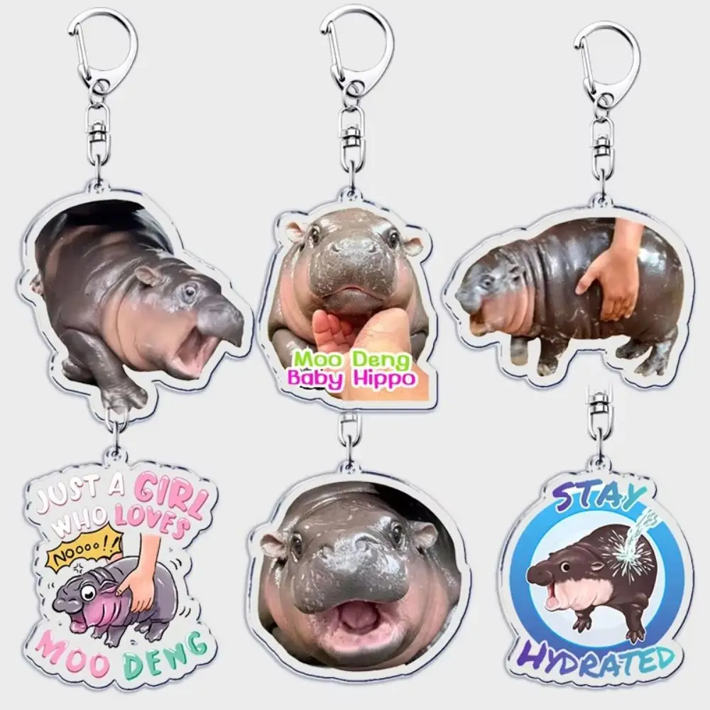 Funny Baby Hippo Cute Keychains Keyring for Accessories Bag Moo Deng Meme Pendant Keyring Jewelry Fans Gifts