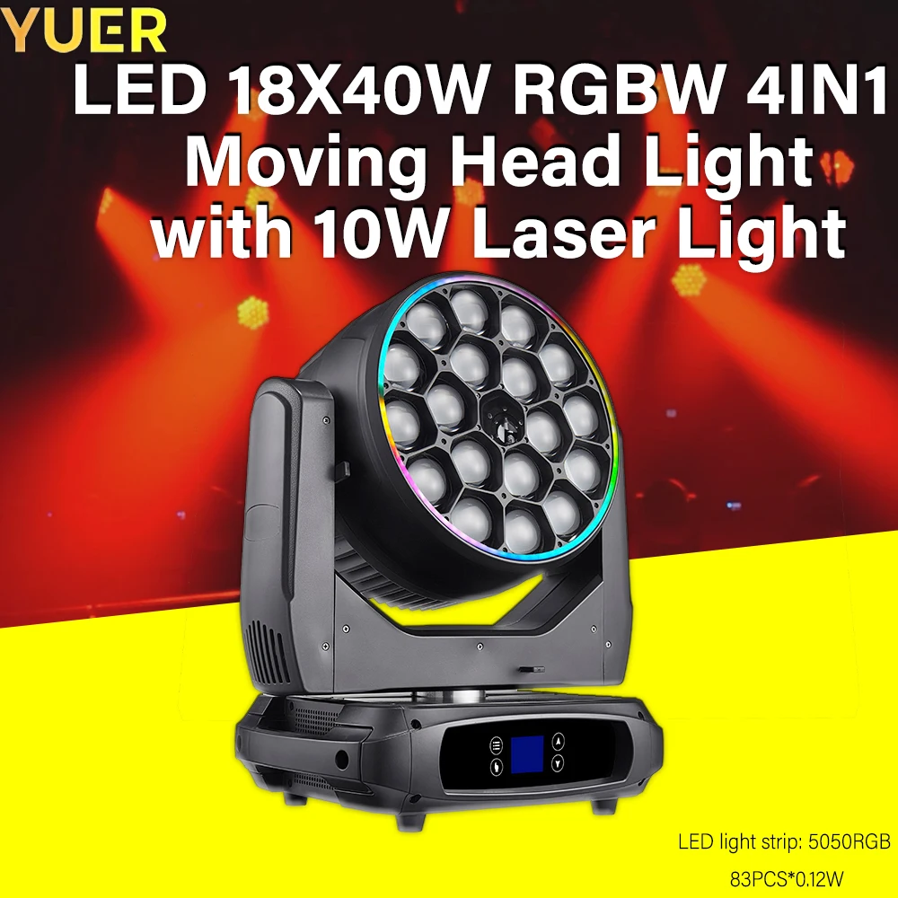 

YUER NEW Beam + 10W Laser 19x15W LED RGBW Strobe Moving Head Light with Aperture DMX for Disco KTV Party Bar Performance Club