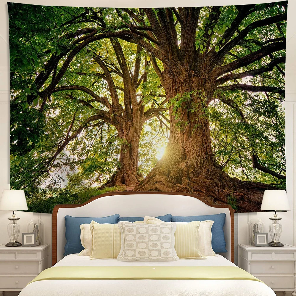 Extra Large Wall Tapestry for Bedroom Decoration Nature Forest  Tree  Landscape  Dark Green