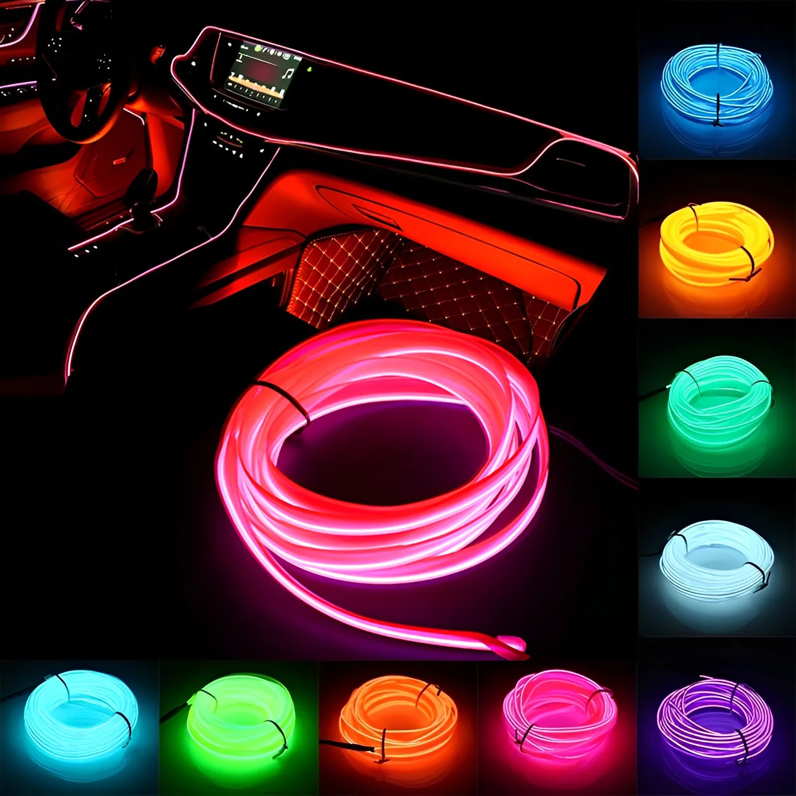 

1/2/3/4/5M Car Interior Decorative Lamps Strips LED Ambient Lights Cold Light Atmosphere Lamp Dashboard Console Light Car Decor