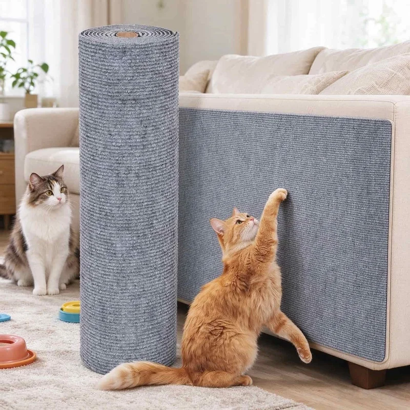 Gray, large-sized, cut-to-fit cat scratch sofa protector, self-adhesive furniture scratch guard, suitable for various sofas and
