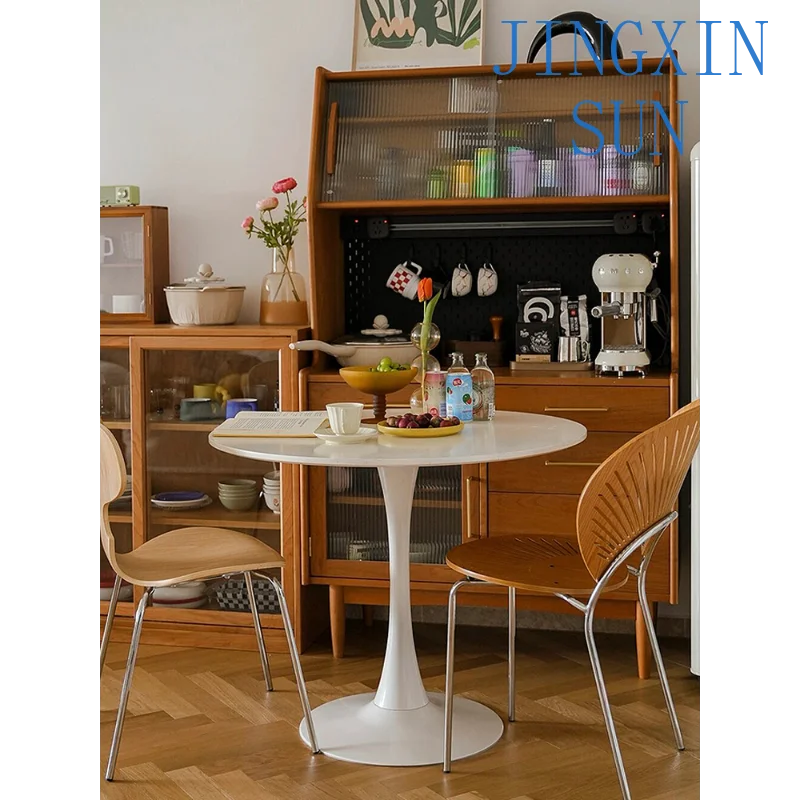 White Tulip Dining Table for Small Apartment Balcony Round Table Chair Set for Milk Tea Coffee Meeting Leisure Home Decor