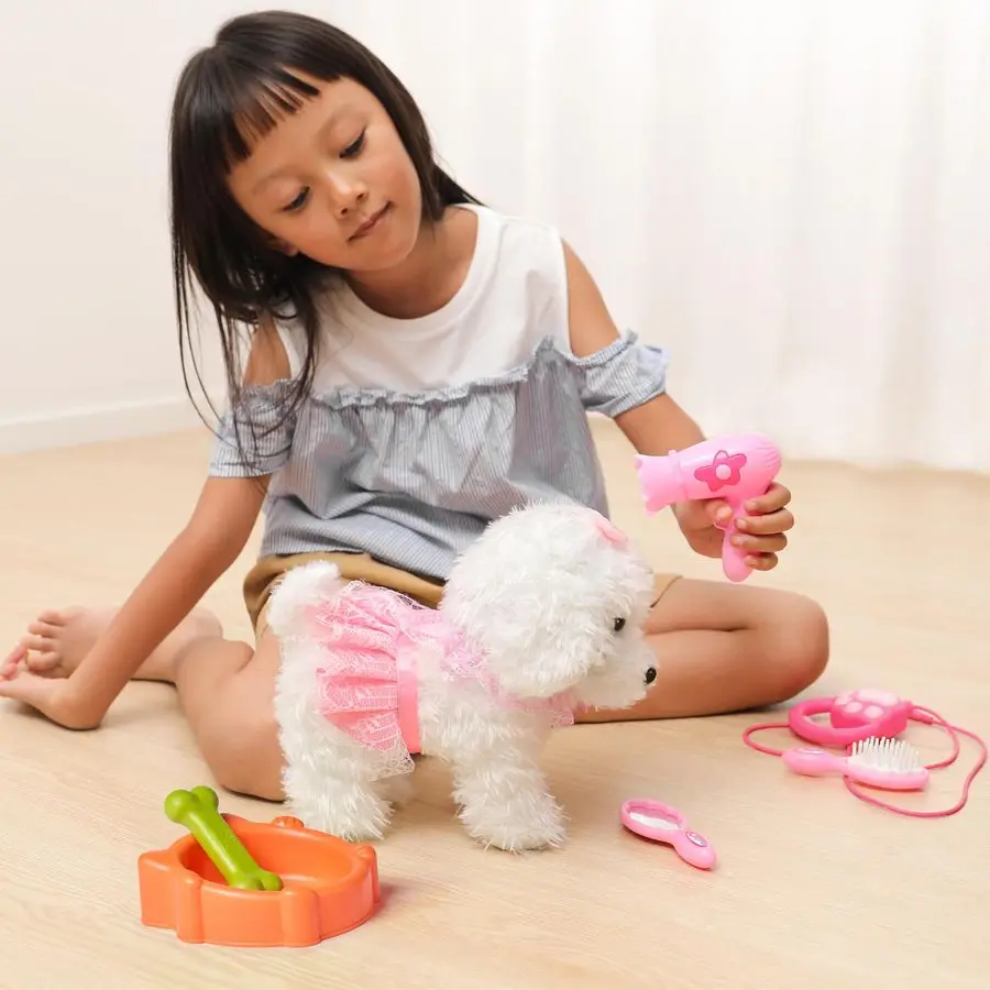ODER TU Walking Barking Toy Dog mit ferngesteuerter Leine, elektronisches interaktives Plüsch-Welpenspielzeug für Kinder, Shake Tail, Pretend Dr