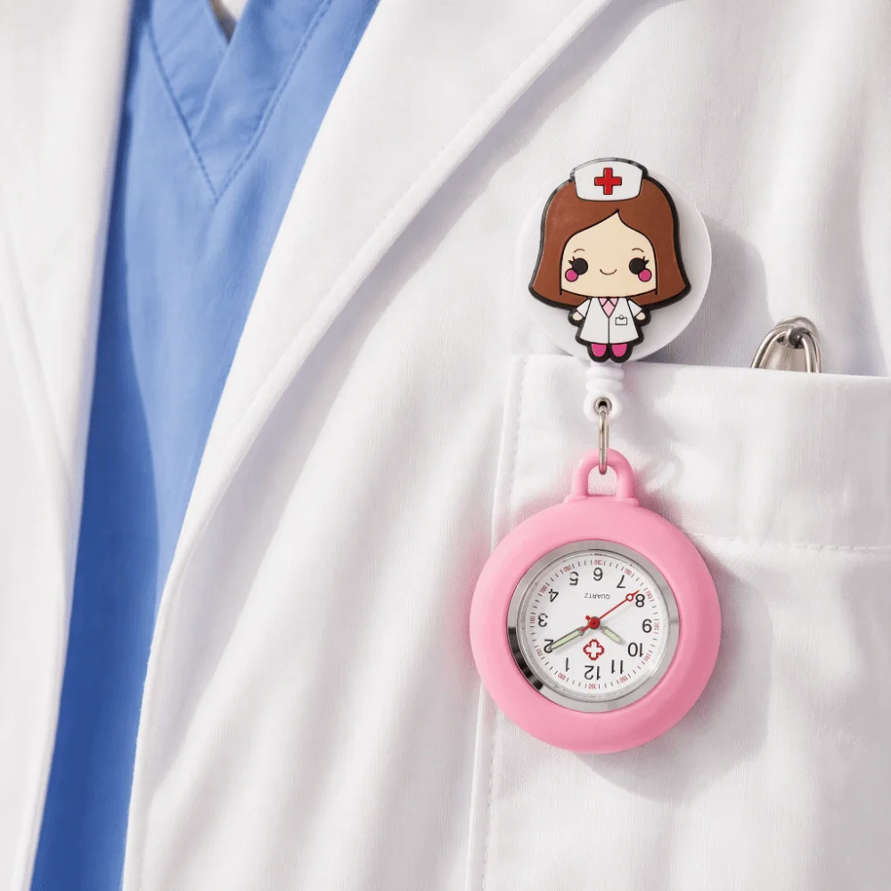 Cartoon FOB Pocket Watches Silicone Simple Design Clip Hang Clock Fashion Accessories Retractable Clip Badge Reel Hospital