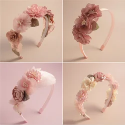 Fashion ladies child princess Handmade Flower Girls Headbands Cute Pearl Feather Wedding Crown Princess Dance Party Headwear