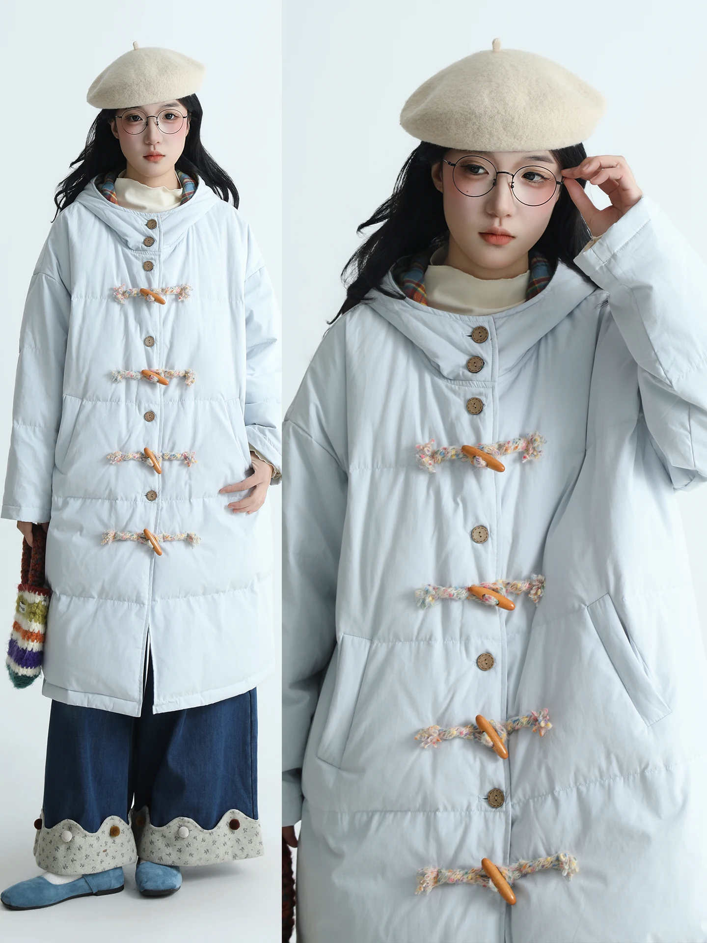 

Boeren Mid-Length Hooded down Jaet Women's Winter New Sle Double Row Button Design Sense Top Coat Warm Thi Long Sve