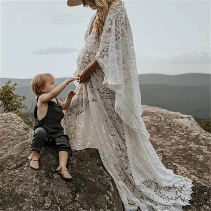 Boho Fluffy Maternity Photography Dress For Photo Shoot Outfit Pregnant Women's Lace Dress Robe Grossesse Shooting Photo