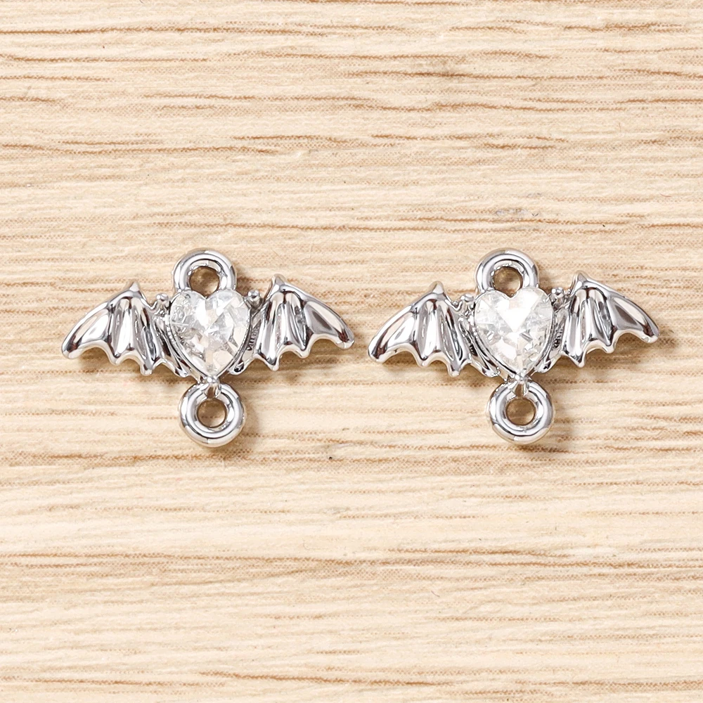 5 Stück 15 x 11 mm niedliche bunte Kristall-Metall-Herzflügel-Anhänger-Verbinder für die Schmuckherstellung, Halsketten, Armbänder, DIY-Bastelbedarf – Detail 14