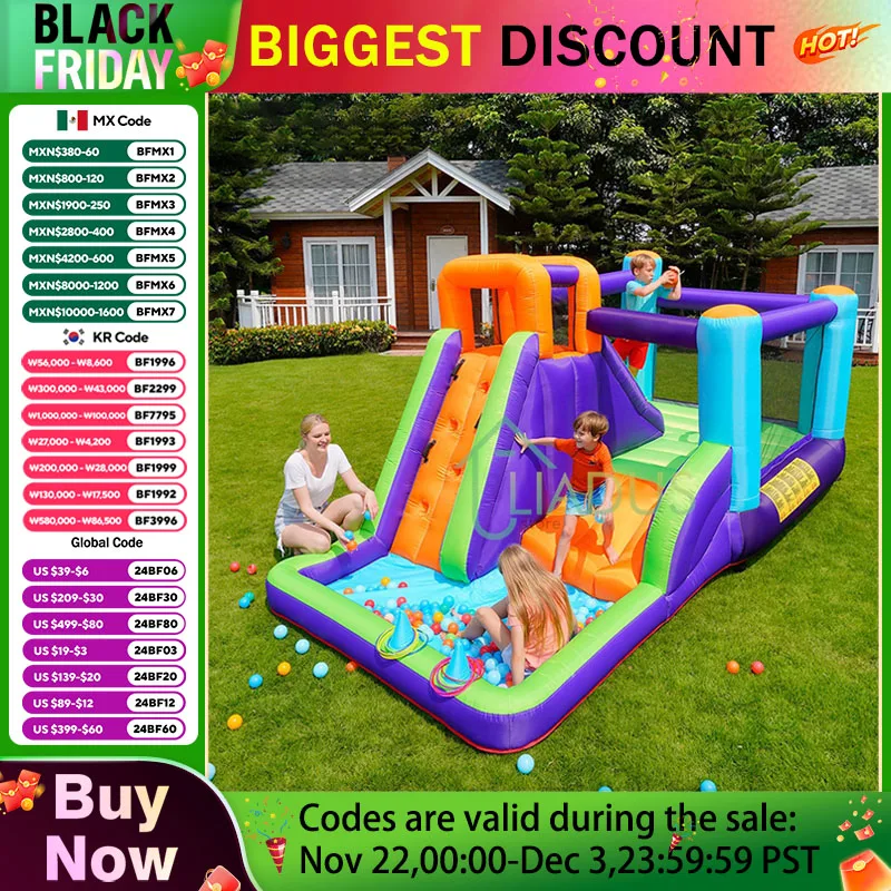 Air Bounce House with Water Slide Courtyard Inflatable Jumping Castle with Pool Bouncy Castle for Kid's Outdoor Game Play Party