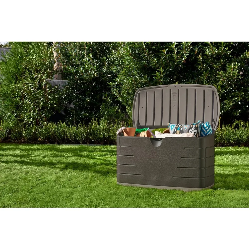 صندوق تخزين خارجي متوسط الراتنج (73 جالون)، مقاوم للطقس، بني، تنظيم سطح السفينة للمنزل/الفناء الخلفي/حمام السباحة Ch