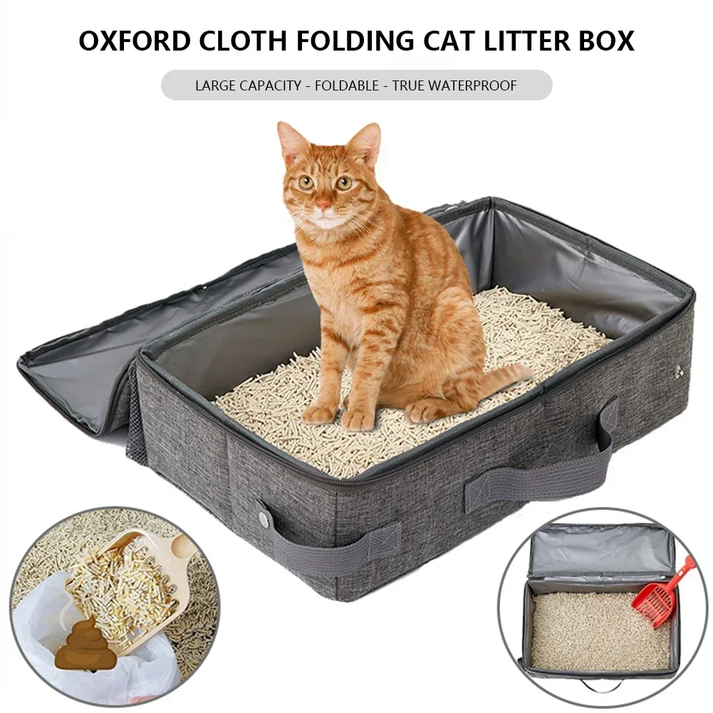 Outdoor Foldable Cat Litter Box Oxford Cloth Rectangular Travel Kitten Puppy Toilets Portable Waterproof with Shovel Pet Product