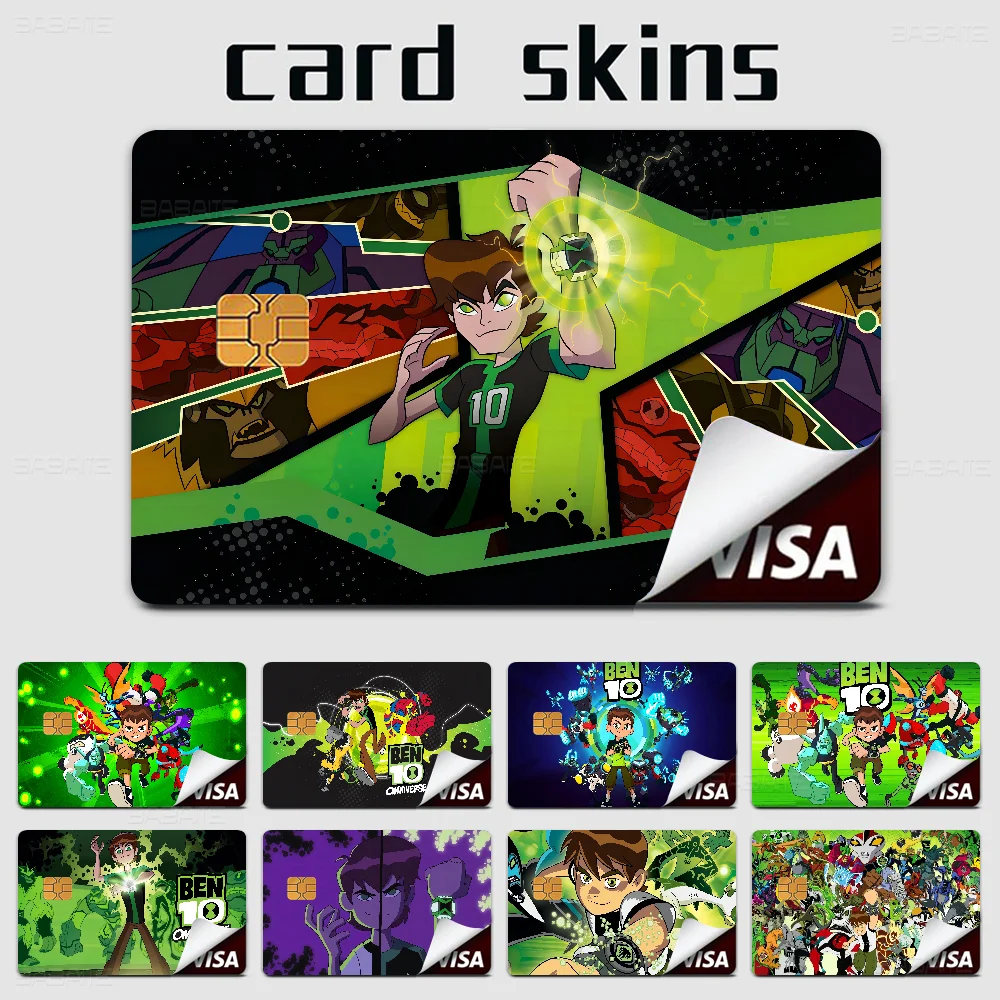 Cartoon B-Ben 10 Credit Card Skin Stickers No Adhesive Residue Water Proof For VISA Credit Card Subway Access Card