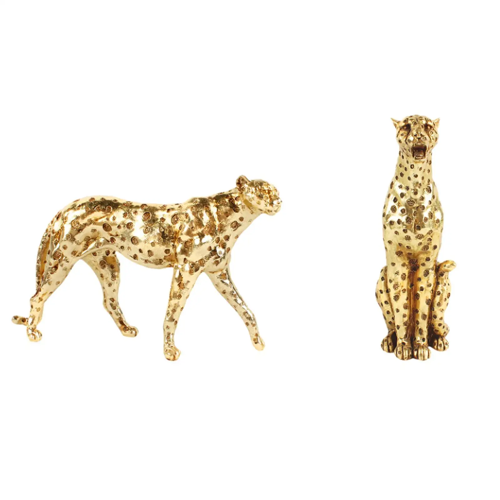 Gold Cheetah Figurine Lifelike Resin Modern Cheetah Statue Ornament Animal