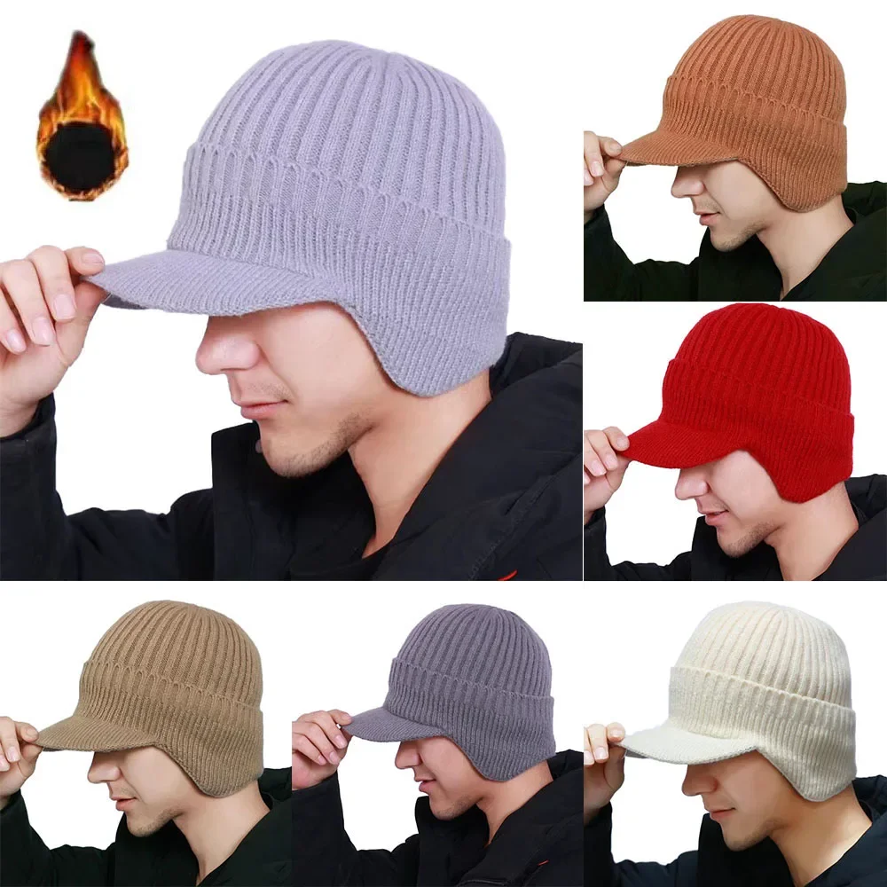 Fashion Old Man Hat Winter Warm Ear Protection Hats Cycling Ski Hat Men Wool Pullover Caps Knitted Warmth Peaked Cap Outdoor