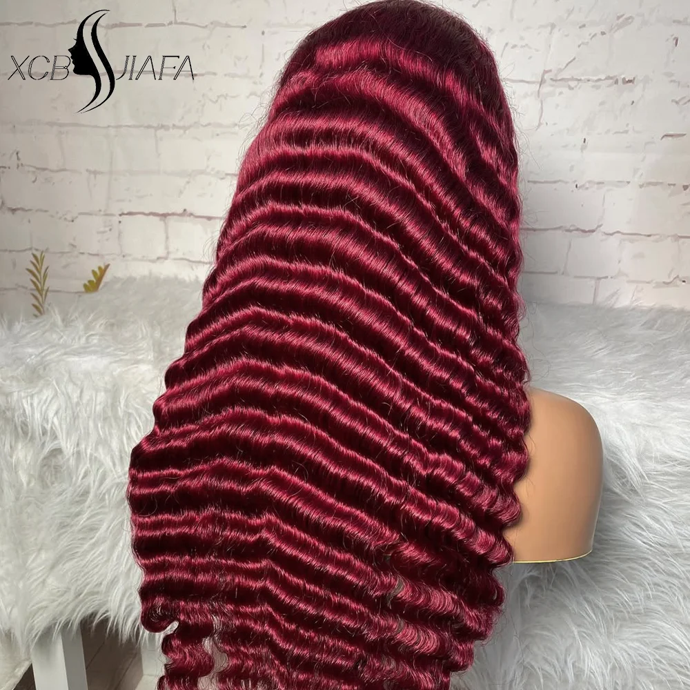 

Burgundy Deep Wave 13x6 HD Lace Front Human Hair Wig 250 Density 30 Inch Colored 99j Red Curly Lace Front Wigs On Clearance Sale
