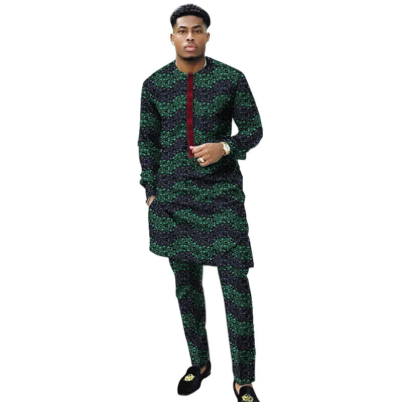Conjunto de ropa con estampado nigeriano para hombre, camisas Dashiki con pantalones, trajes de pantalón para hombre, ropa de boda con patrón africano de estilo tradicional